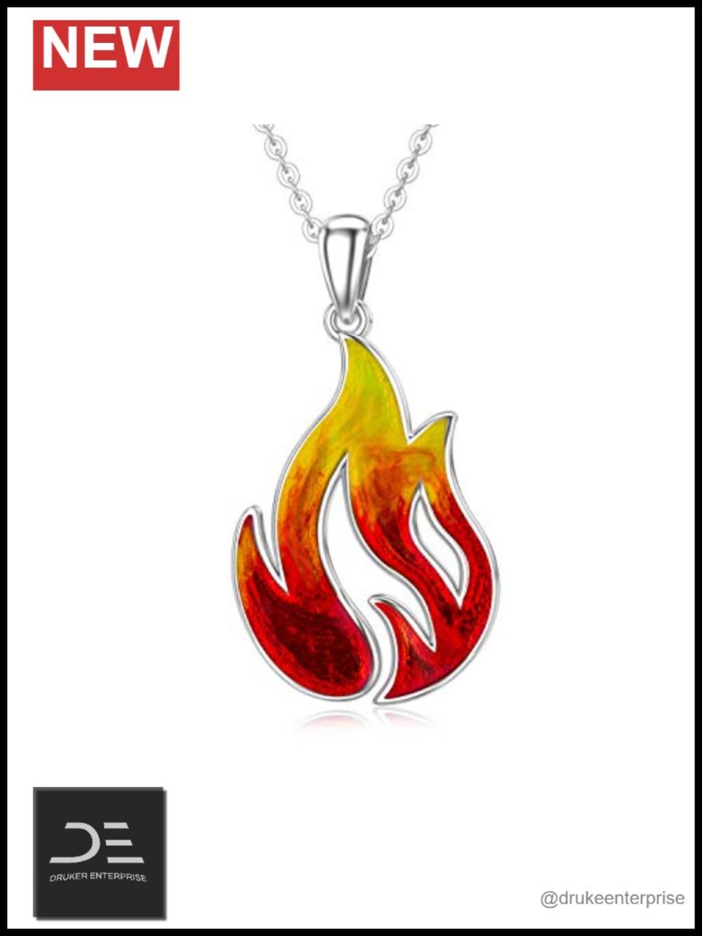 925 Sterling Silver Flame Pendant Necklace 18 Inch Adjustable Cable Chain